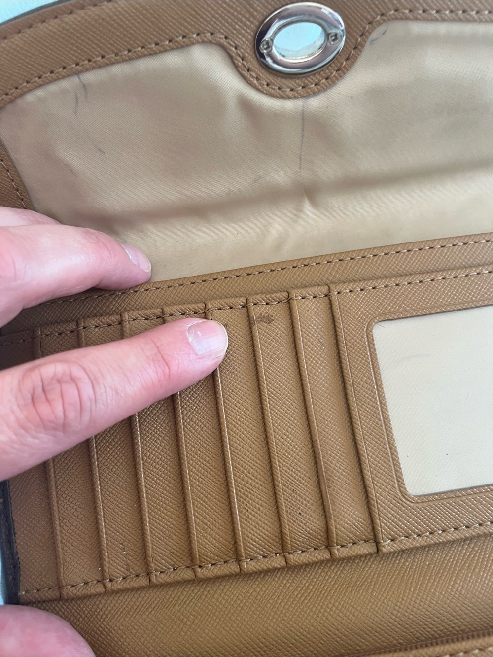 Coach Brown and Tan Signature Canvas Turnlock Clutch Wallet - Picture 9 of 10